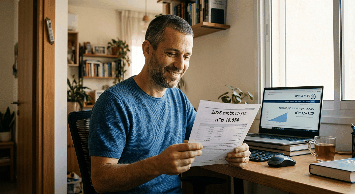 גבר ישראלי בעידו חוקר דוח קרן השתלמות המציג מקסימום הפקדה של 18,854 שקל בשנה לשנת 2026