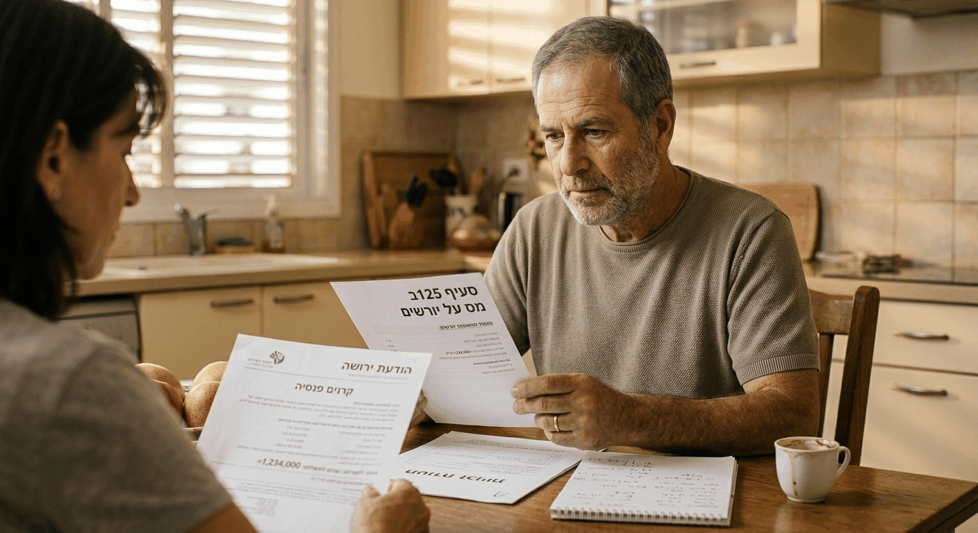 בעל זכויות ישראלי וותיק בוחן מסמכי מס ירושה בחזון משפחתי ביתי אותנטי.