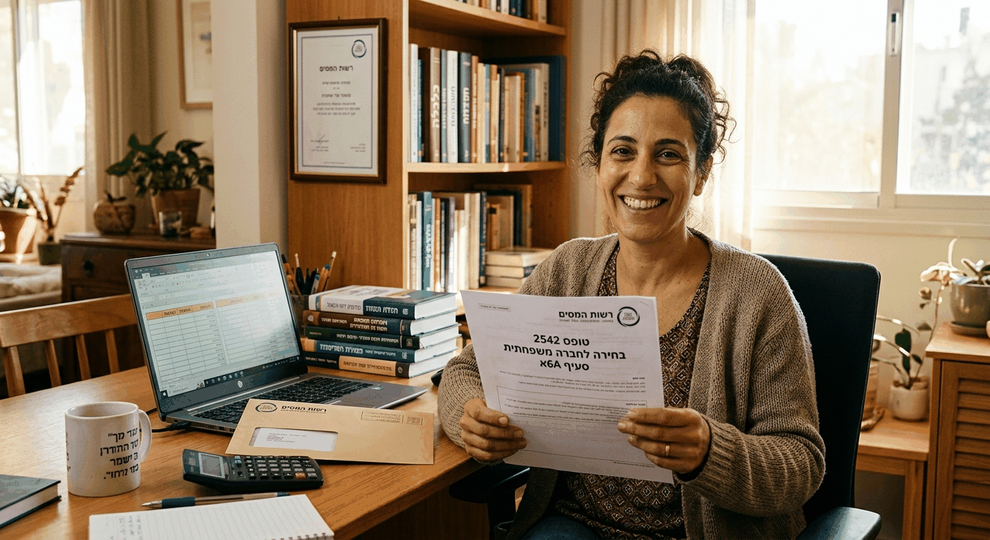 יוזמת עסקים ישראלית חוזקת טופס בחירה לחברה משפחתית עם התרשמות של הקלה מס וחיסכון פיננסי