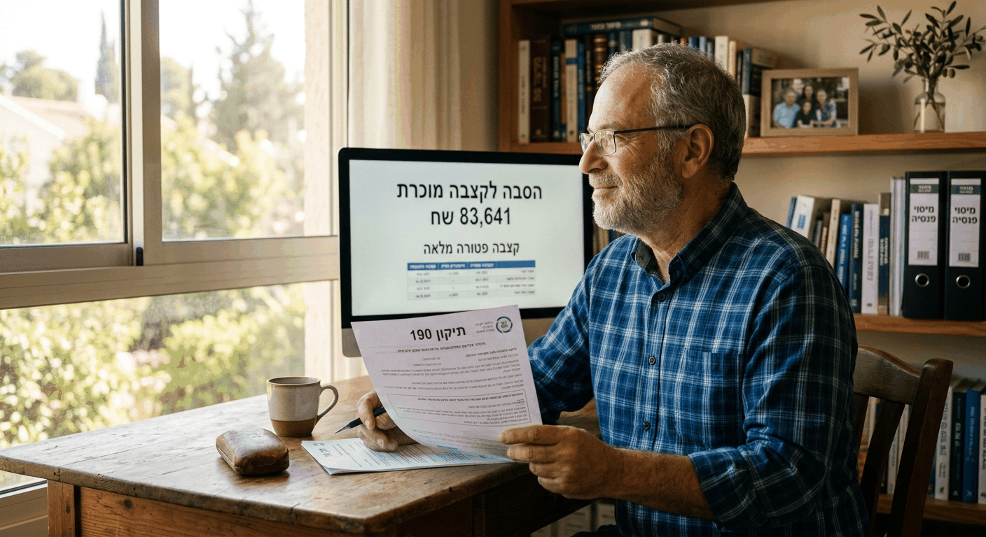 גמלאי ישראלי מבוגר בדירתו מחזיק מסמך תיקון 190, בעיצומו חקירת הסבה לקצבה מוכרת פטורה מלאה