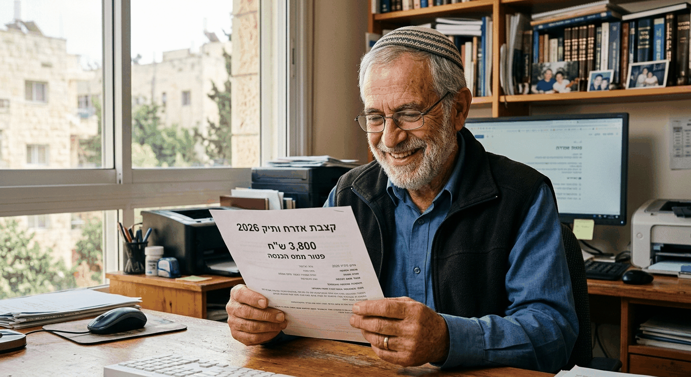 גבר ישראלי בוגר מגיל 70 חוקק קצבת אזרח ותיק עם מסמך רשמי מביטוח לאומי ופטור מס מלא