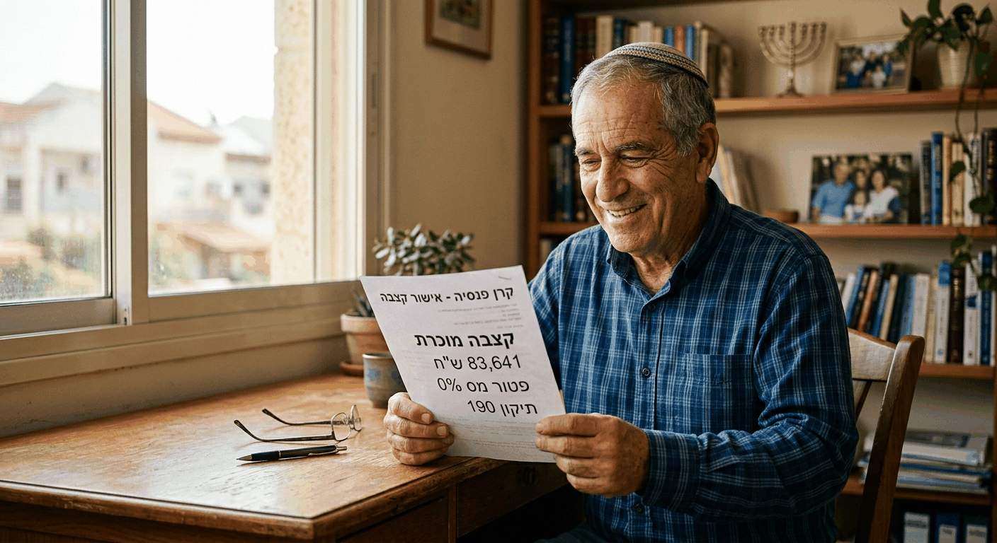 גמלאי ישראלי בן 60+ מחזיק בפרוק קצבה מוכרת בעל סכום של 83,641 שקל בעיר חדרה
