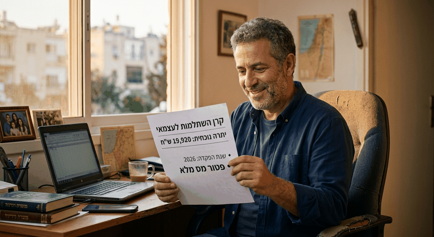 עוסק פטור ישראלי בוגר מביט בהנאה בתעודת קרן השתלמות לעצמאי עם סכום של 19,920 ש"ח