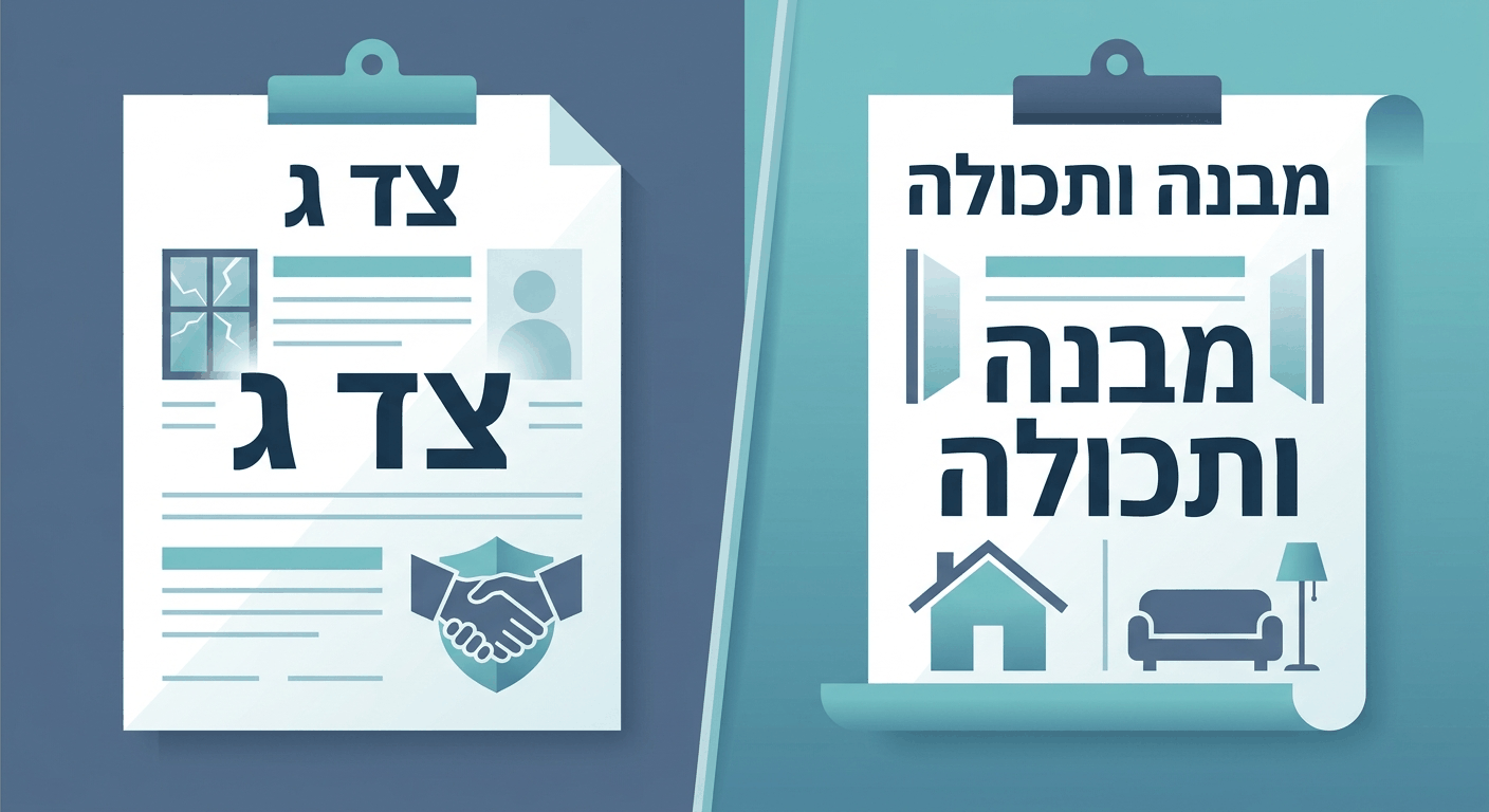 איור וקטור המשווה בין ביטוח צד ג לביטוח מבנה ותכולה בעיצוב מודרני ועסקי מקצועי.